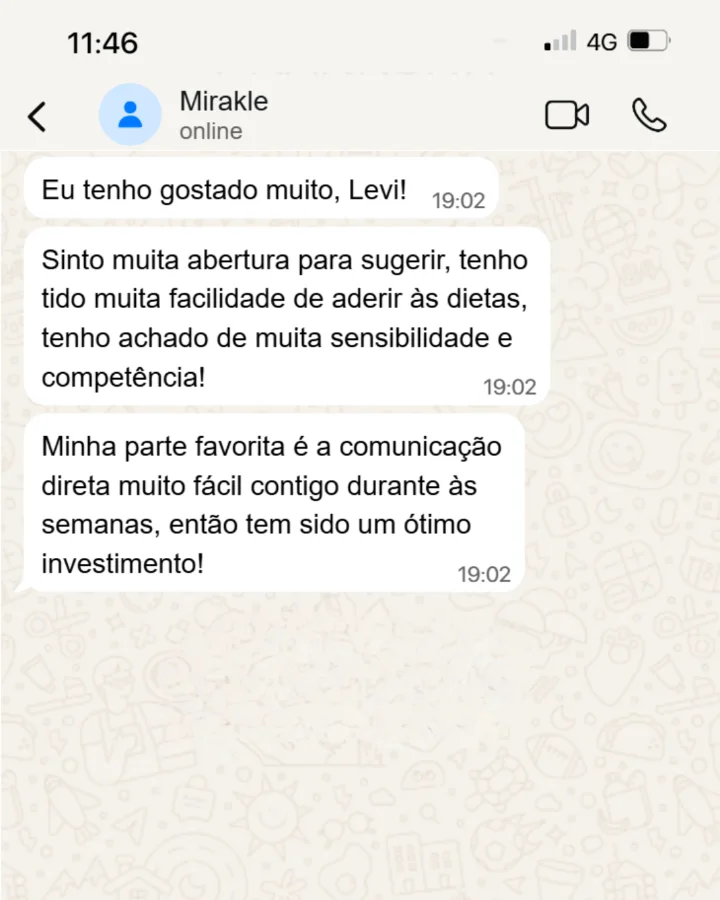 Mensagem de Mirakle no WhatsApp